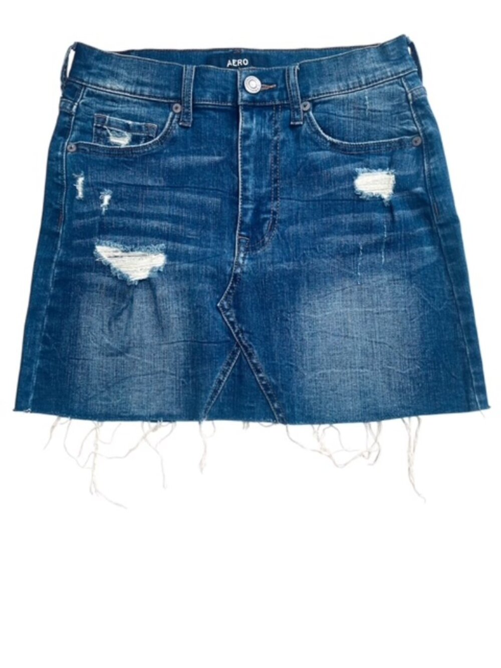 AERO Distressed Frayed Hem Mini Denim Jean Skirt - Size 2
